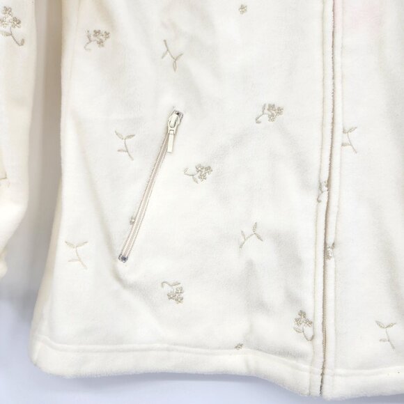 Vintage Denim & Co Womens M Ivory Fleece Zip Jacket Embroidered QVC New - Picture 2 of 7